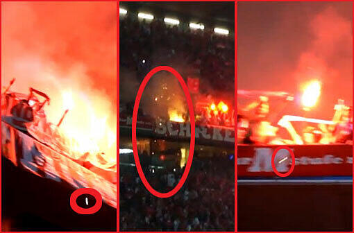 Gefährliche Feuerdusche für die Bayern-Fans: Aus dem Fanblock stürzen während des Champions-League-Finales Funken von Bengalos.