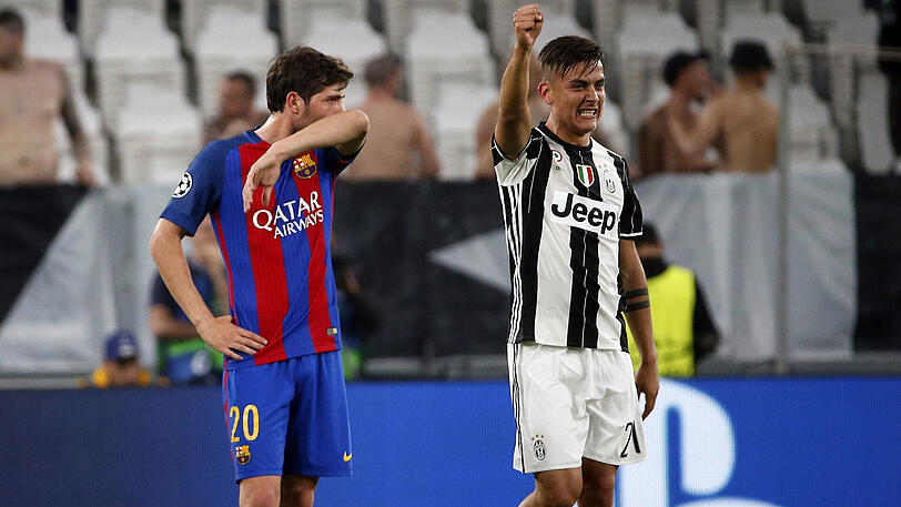 Im Viertelfinal-Hinspiel erzielte Paulo Dybala (rechts) zwei Treffer für Juventus Turin - am Ende hieß es 3:0. Der FC Barcelona mit Sergi Roberto hat im Rückspiel so einiges vor.