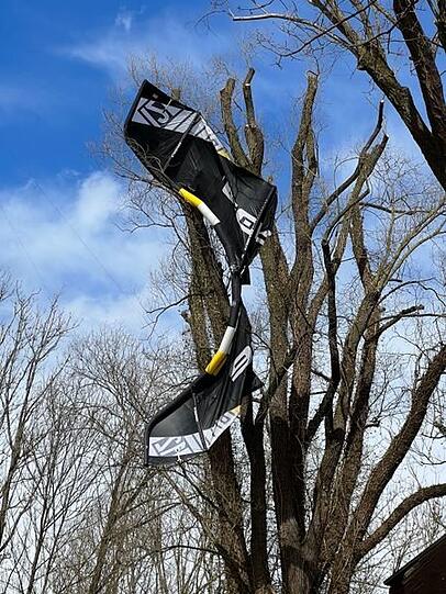 Der Kiteschirm hängt im Baum. Der Kiteschirm hängt im Baum.