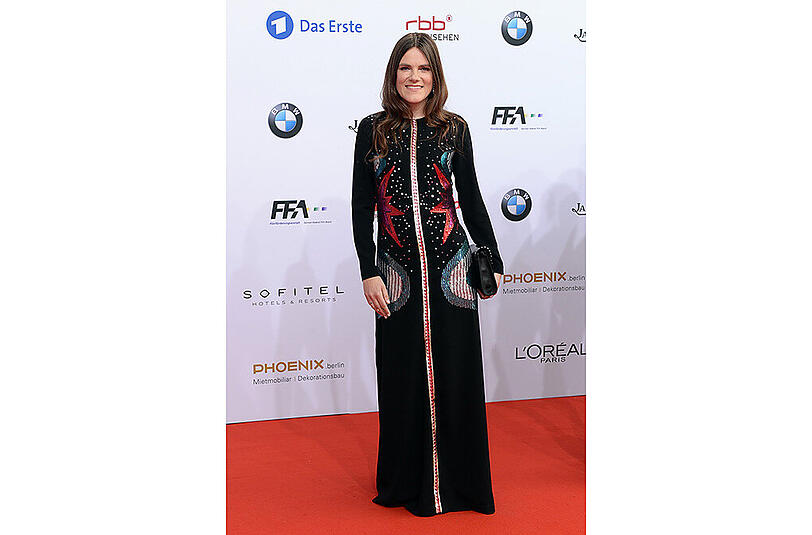 Schauspielerin Fritzi Haberlandt auf dem roten Teppich bei der Verleihung des Deutschen Filmpreises, der Lola 2016, in Berlin.