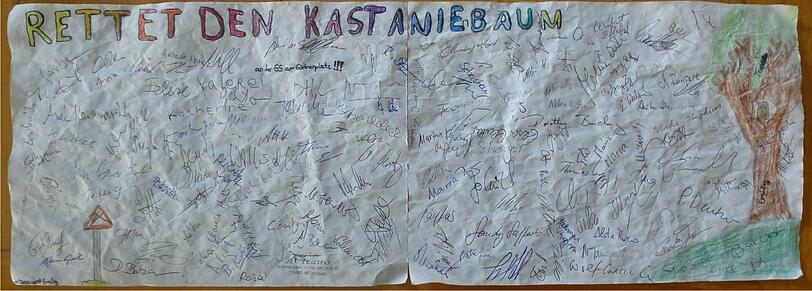 Unterschriften zur Rettung des Kastanienbaums an der Klenzestraße