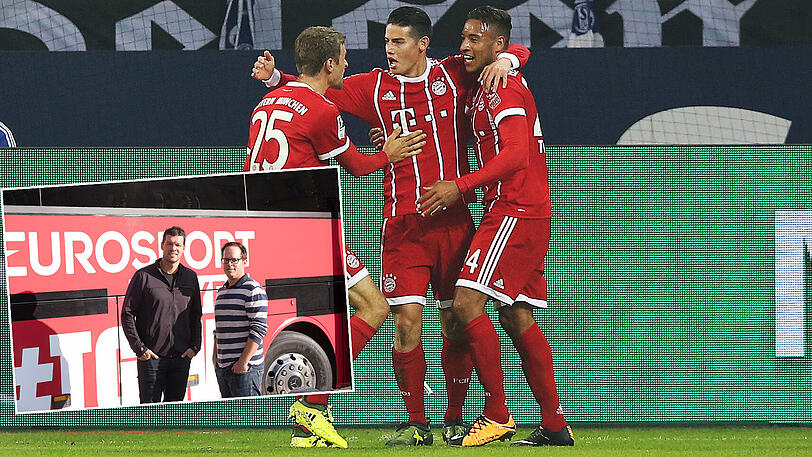"Intelligente Spieler können immmer zusammenspielen", sagt Ballack (im kleinen Bild mit AZ-Reporter Patrick Strasser) über Müller (l.) und James (Mitte).