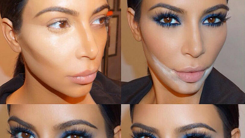 Kim Kardashian in vier unterschiedlichen Schminkstufen Kim Kardashian in vier unterschiedlichen Schminkstufen
