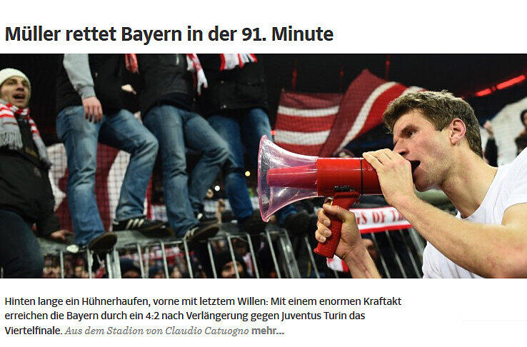 "Süddeutsche Zeitung": Thomas Müller, der Mann, der die Bayern in die Verlängerung rettete.