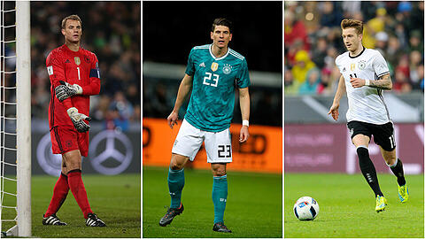 Sie stehen im endgültigen WM-Aufgebot der deutschen Nationalmannschaft: Manuel Neuer (l.), Mario Gomez (m.) und Marco Reus.