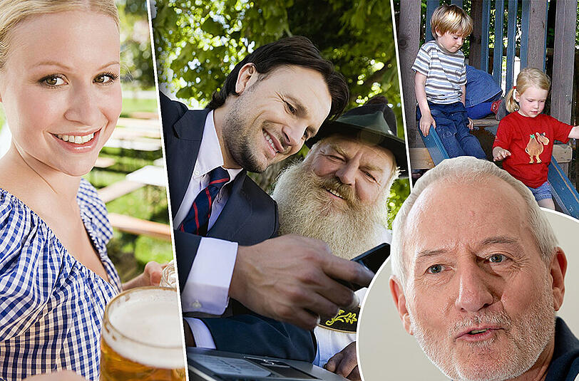Der Biergarten - ein Biotop verschiedenster Besucher-Typen. Sepp Schauer (r) hat sie klassifiziert.