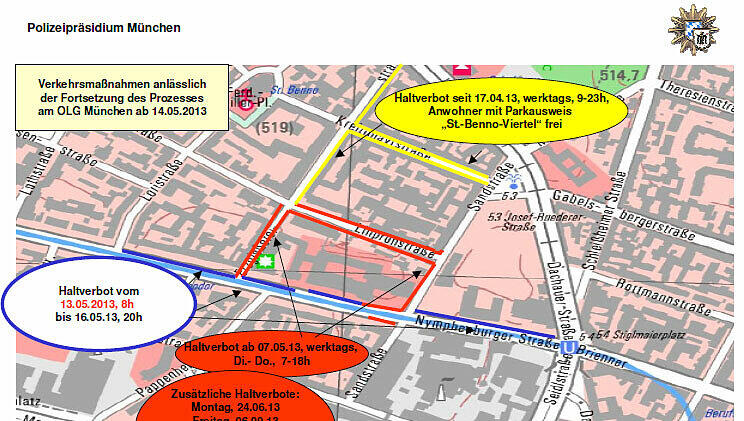 Halteverbot zum NSU-Prozess: So sperrt die Polizei ab Halteverbot zum NSU-Prozess: So sperrt die Polizei ab