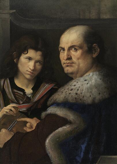 Alles spricht dafür, dass dieses Doppelporträt eines Gelehrten und seines Schülers – die Rede ist von Trifone Gabriele mit seinem Studenten Giovanni Borgherini – von Giorgione stammt. Alles spricht dafür, dass dieses Doppelporträt eines Gelehrten und seines Schülers – die Rede ist von Trifone Gabriele mit seinem Studenten Giovanni Borgherini – von Giorgione stammt.