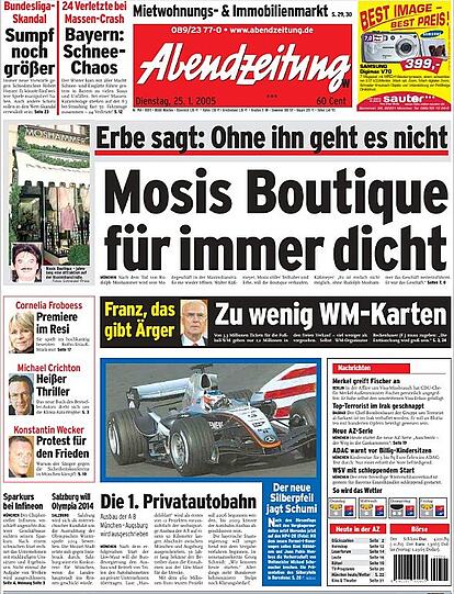 Auf Seite 7 der AZ vom 25. Januar 2005 heißt es: "Aus und vorbei. Rudolph Moshammers Edelboutique Carnaval de Venise bleibt für immer geschlossen. Das hat derHaupterbe und frühere stille Teilhaber Walter Käßmeyer gestern so beschlossen. 'Es ist einfach nicht möglich, ohne Rudolph Moshammer das Geschäft weiterzuführen', so ein Käßmeyer-Sprecher zur AZ, 'Moshammer war das Geschäft.' Eine Nachricht, die viele Mosi-Verehrer traurig stimmen wird."