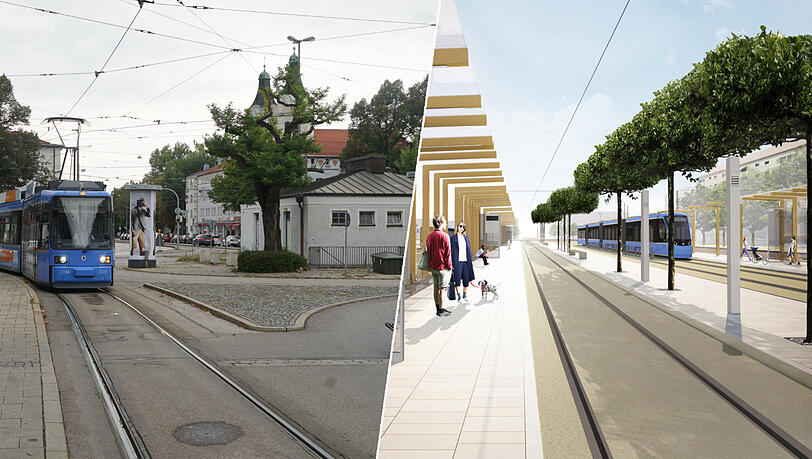 Der Romanplatz wird komplett neu gestaltet. Das Tramhäusl (rechts) wird abgerissen. Nach der Neugestaltung ist der Wartebereich an Tram und Bus überdacht und begrünt. Der Romanplatz wird komplett neu gestaltet. Das Tramhäusl (rechts) wird abgerissen. Nach der Neugestaltung ist der Wartebereich an Tram und Bus überdacht und begrünt.