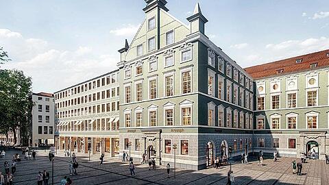 So stellte sich Novartis seinen Firmensitz in München vor: in der "revitalisierten" Alten Akademie. In der Realität ist sie eine Bauruine.