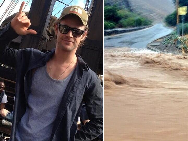 Links: alles in Ordnung bei Chris Hemsworth. Rechts: Die Fluten auf den Kanaren