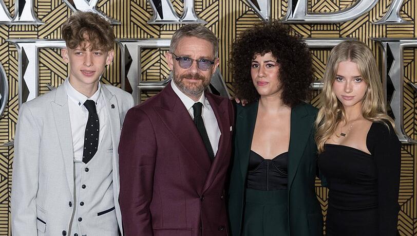 Joe Freeman, Martin Freeman, Rachel Mariam und Grace Freeman (v.l.n.r.) auf der "Black Panther: Wakanda Forever"-Premiere.