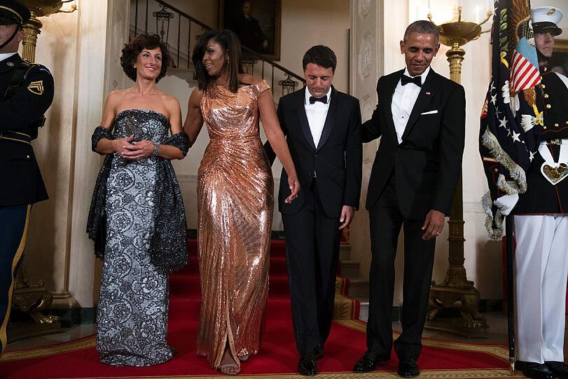 US Präsident Barack Obama und seine First Lady Michelle Obama mit dem italienischen Regierungschef Matteo Renzi und seiner Ehefrau Agnese Landini.