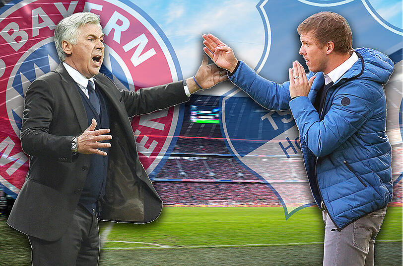 Hoffenheims Julian Nagelsmann (rechts) trifft als jüngster Bundesliga-Trainer erstmals auf den FC Bayern mit Coach Carlo Ancelotti.