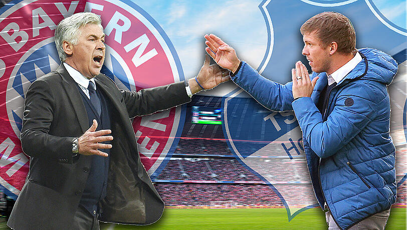 Hoffenheims Julian Nagelsmann (rechts) trifft als jüngster Bundesliga-Trainer erstmals auf den FC Bayern mit Coach Carlo Ancelotti. Hoffenheims Julian Nagelsmann (rechts) trifft als jüngster Bundesliga-Trainer erstmals auf den FC Bayern mit Coach Carlo Ancelotti.