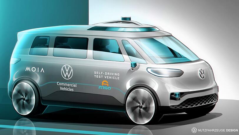 Der ID. Buzz soll ab 2025 als selbstfahrender Shuttle eingesetzt werden, getestet wird das am Münchner Flughafen.