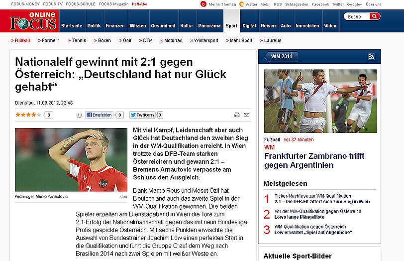 Deutschland gewinnt mit viel Glück gegen Österreich und kann sich bei Marco Arnautovic bedanken. Lesen sie hier die internationalen Pressestimmen.