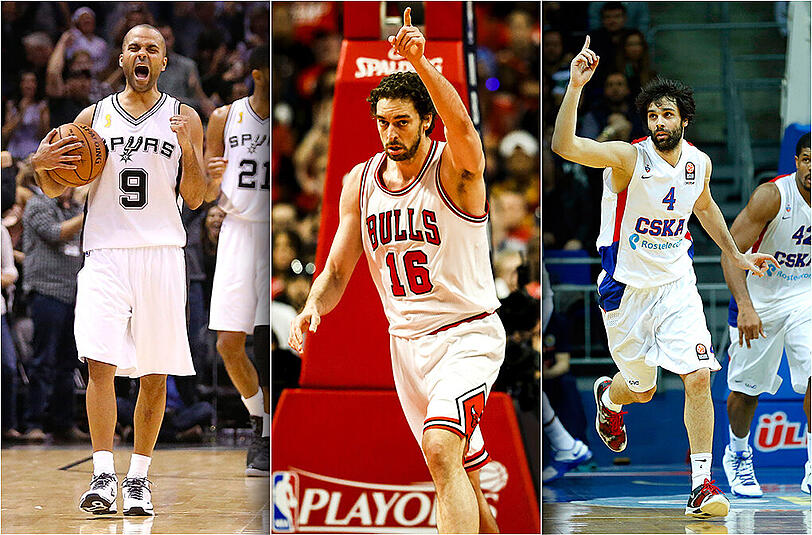 Parker (l.), Gasol (m.), Teodosic: Bei der Basketball-EM laufen einige internationale Stars auf.
