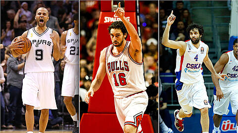 Parker (l.), Gasol (m.), Teodosic: Bei der Basketball-EM laufen einige internationale Stars auf.