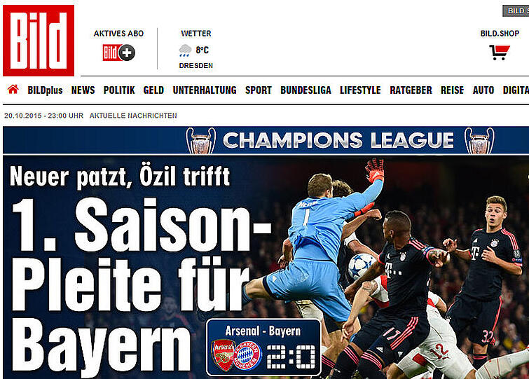 bild.de thematisiert die 1. Saison-Pleite für den Rekordmeister.