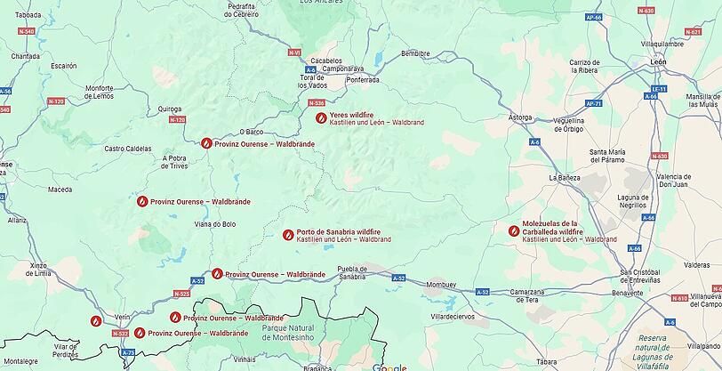 Zahlreiche Waldbrände wüten im Nordwesten Spaniens, auch Teile der Jakobswege sind davon betroffen.