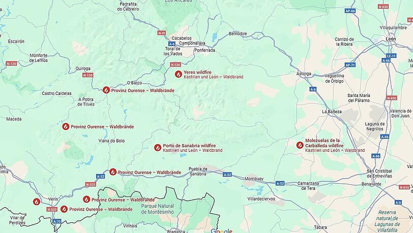 Zahlreiche Waldbrände wüten im Nordwesten Spaniens, auch Teile der Jakobswege sind davon betroffen.