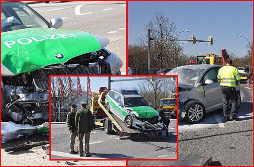 Unfall in Landshut: Auf der Konrad-Adenauerstr. /Ecke Alte Regensburgerstraße kam es zu einem Crash. Auch ein Polizewagen war beteiligt. Die Bilder.