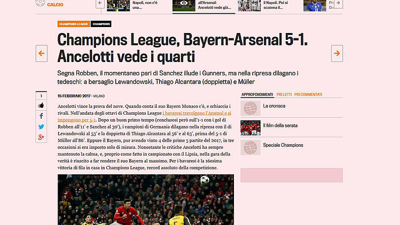 Die "Gazetta dello Sport" aus Italien sieht den (italienischen) Trainer Ancelotti "schon im Viertelfinale".