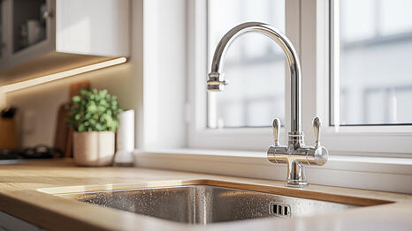 Wasserhahn in einer Küche.