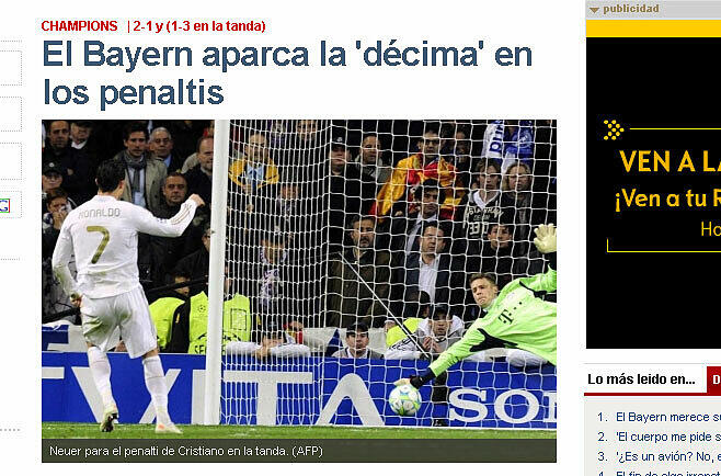 "Marca" bedauert, dass die Bayern den zehnten CL-Titel für Real im Elfmeterschießen verhindert haben.
