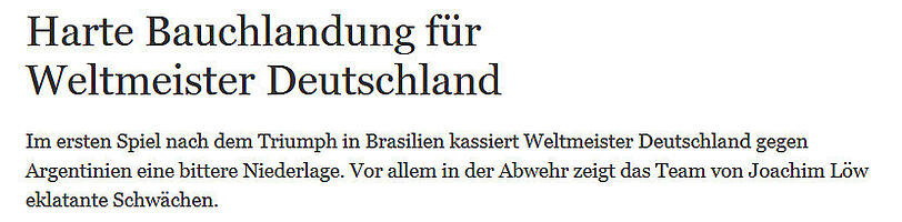 "Harte Bauchlandung für Weltmeister Deutschland", welt.de