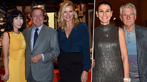 Kamen zur Erföffnung ins Haus der Kunst: Gerhard Schröder mit Ehefrau Soyeon Kim, Veronica Ferres und Marcel Reif.