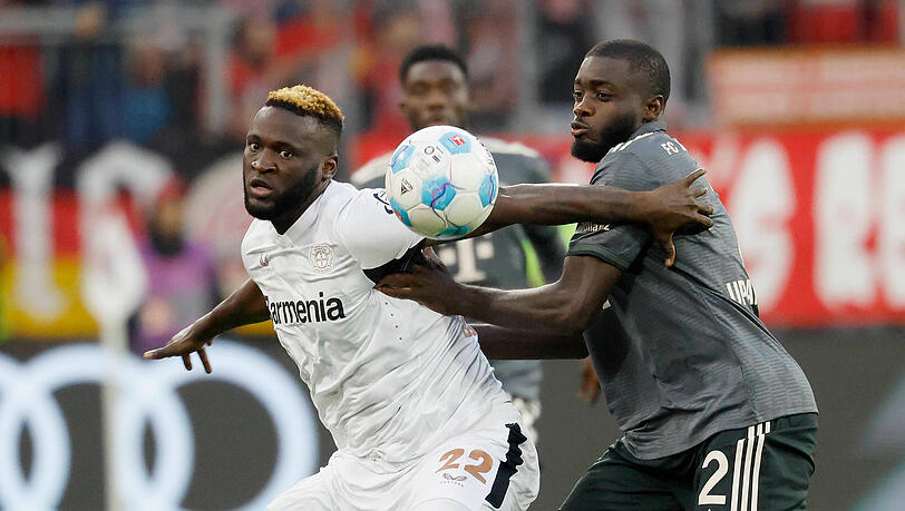 Victor Boniface (l.) hatte gegen die Defensive aus Dayot Upamecano (r.) sowie Minjae Kim einen äußerst schweren Stand. Victor Boniface (l.) hatte gegen die Defensive aus Dayot Upamecano (r.) sowie Minjae Kim einen äußerst schweren Stand.