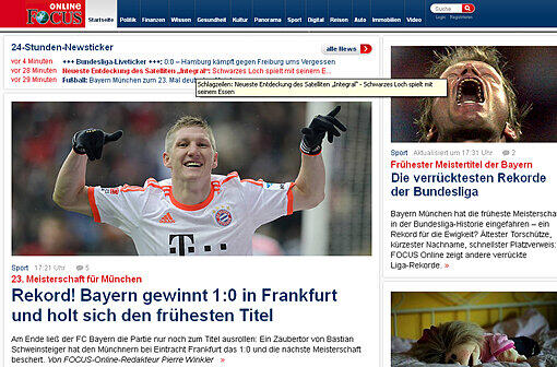 Focus.de schreibt: "Rekord! Bayern gewinnt 1:0 in Frankfurt und holt sich den frühesten Titel".