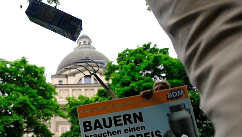 Protestierende Bauern vor der Staatskanzlei (Archivbild). Protestierende Bauern vor der Staatskanzlei (Archivbild).