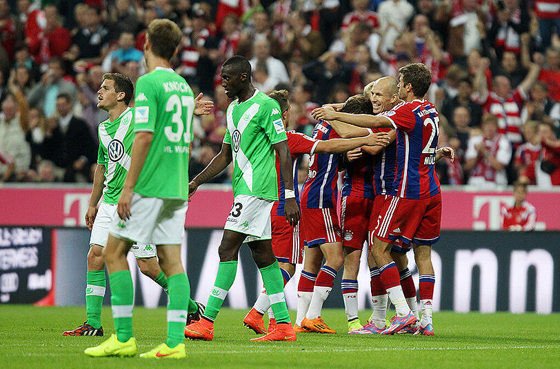 Meistens ein Grund zum Feiern: Spiele des FC Bayern gegen Wolfsburg, wie hier beim 2:1-Sieg im Hinspiel.