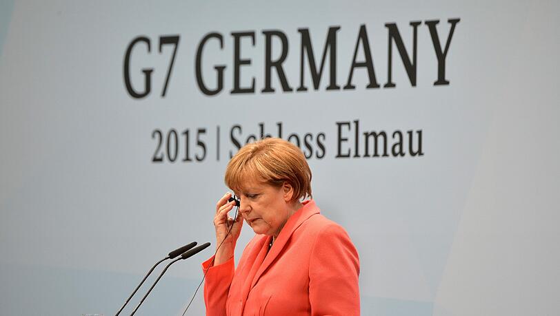 Bundeskanzlerin Angela Merkel auf einer Pressekonferenz während des G7-Gipfels. Bundeskanzlerin Angela Merkel auf einer Pressekonferenz während des G7-Gipfels.
