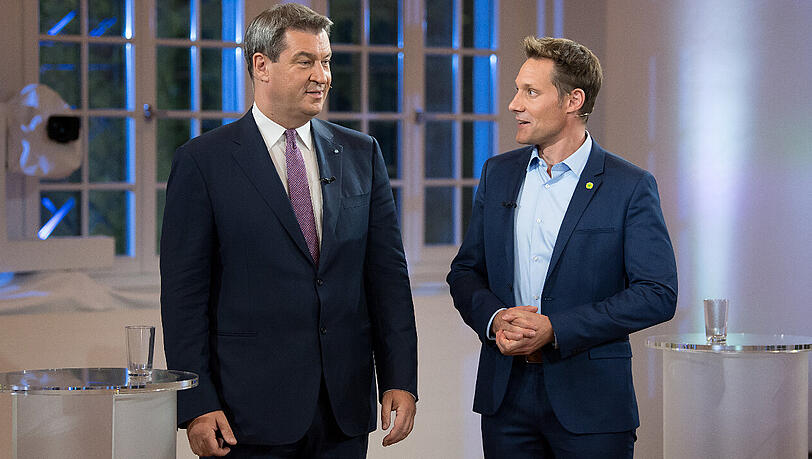 Die Gräben zwischen CSU und Grünen sind tief: Als sich Regierungschef Markus Söder (links) und Grünen-Spitzenkandidat Ludwig Hartmann im Bayerischen Fernsehen duellierten, ging es teils heftig zur Sache. Die Gräben zwischen CSU und Grünen sind tief: Als sich Regierungschef Markus Söder (links) und Grünen-Spitzenkandidat Ludwig Hartmann im Bayerischen Fernsehen duellierten, ging es teils heftig zur Sache.
