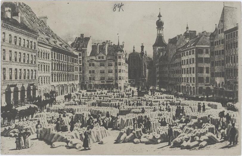 Das Herz Münchens: So sah der Marienplatz 1830 aus.