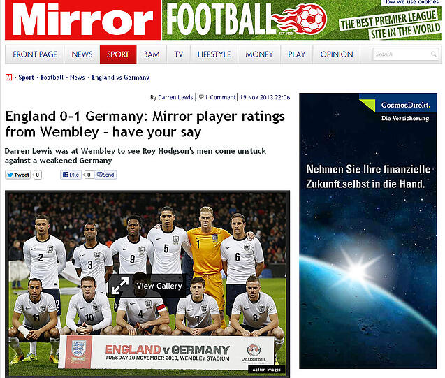 Der Mirror: England 0-1 Deutschland. Die Zeitung Mirror will die Meinung der Leser zu den britischen Spielern wissen.