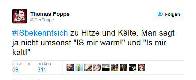 Unter dem Hashtag #ISbekenntsich schieben die Twitter-User dem IS die Verantwortung für Unannehmlichkeiten des Alltags zu.