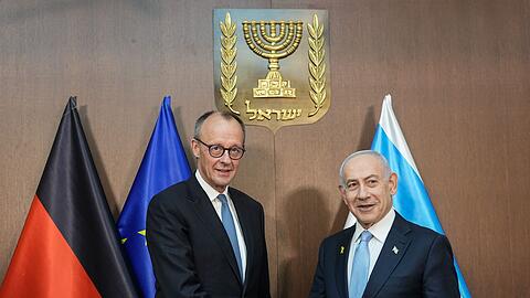 Merz und Netanjahu vor dem Gespräch im Regierungssitz.