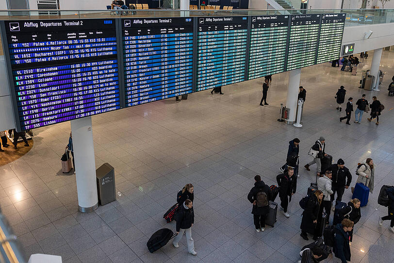 Die Abflughalle am M&uuml;nchner Flughafen.