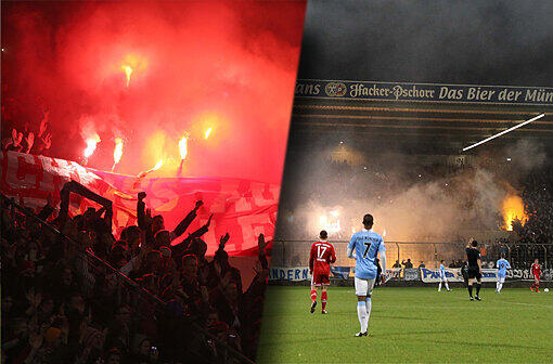 Derby-Time im Grünwalder Stadion: Am Mittwochabend traf der TSV 1860 II auf den FC Bayern II: Bengalische Feuer wurden sowohl von den 1860- als auch von den Bayern-Fans abgebrannt.