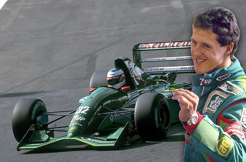 Seine Premiere in der Formel 1: Michael Schumacher 1991 im grünen Jordan in Spa.