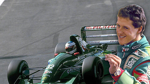 Seine Premiere in der Formel 1: Michael Schumacher 1991 im grünen Jordan in Spa.