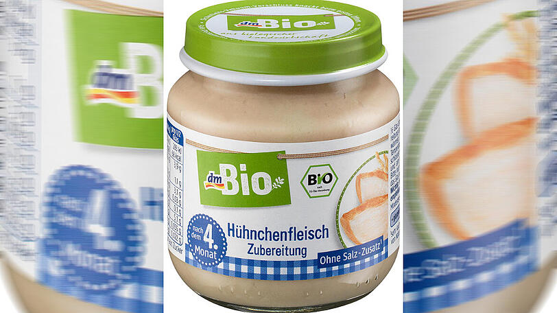 Rückrufaktion: dm-Kunden, die Babynahrung "dmBio Hühnchenfleisch Zubereitung nach dem 4. Monat 125g" gekauft haben, sollen das Produkt zurückbringen.