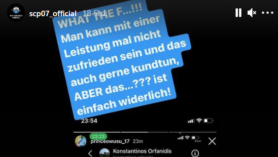 Der SC Paderborn teilte die wüste Hetz-Nachricht in seiner Instagram-Story.