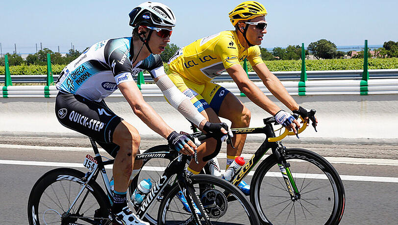 Sie werden ab sofort gemeinsam für das Etixx-Quick-Step-Team fahren: Tony Martin (l) und Marcel Kittel Sie werden ab sofort gemeinsam für das Etixx-Quick-Step-Team fahren: Tony Martin (l) und Marcel Kittel